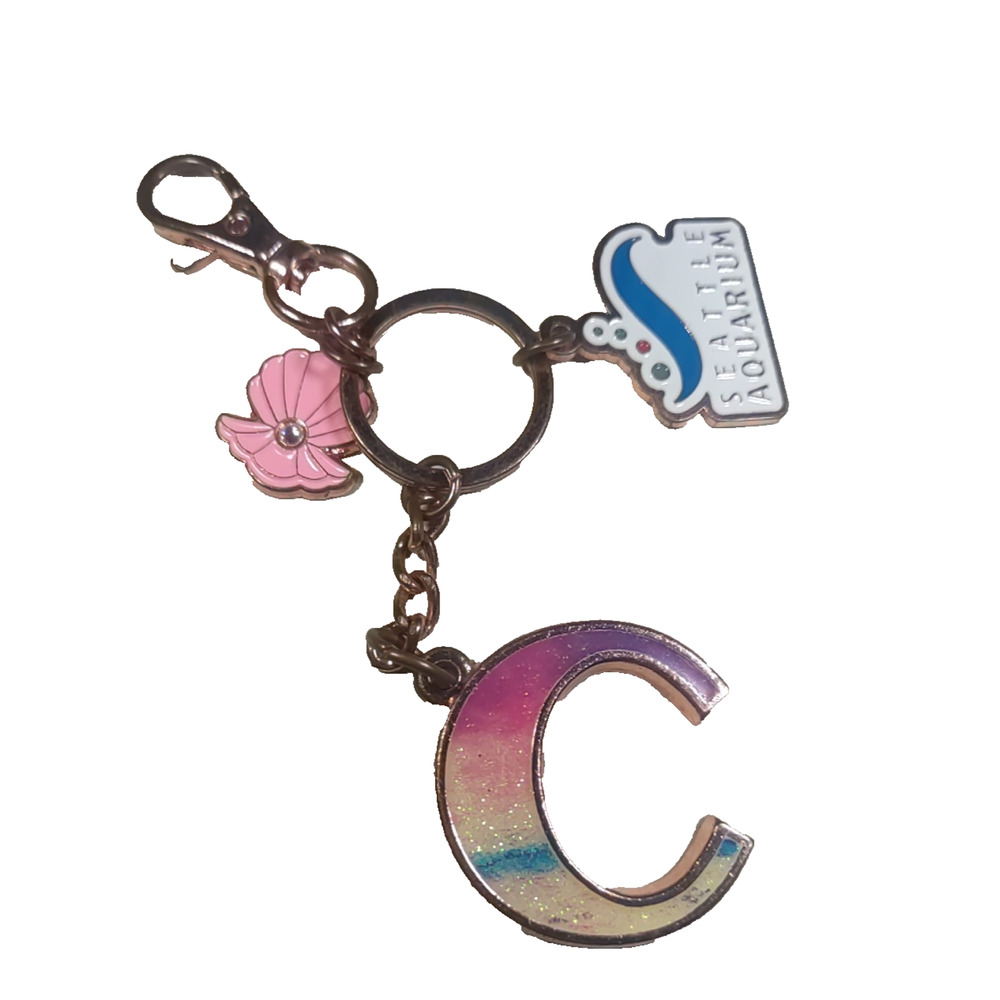 Seattle Aquarium Souvenir Keychain Rose Gold Color Pink Rhinestone Purse Clip - Picture 8 of 8